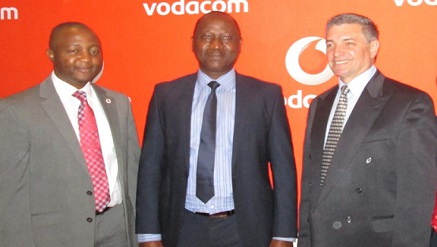 Abu Etu, senoir manager, Product Portfolio, Vodacom Business Nigeria, Marvin Obasuyi, Business Operations Manager, Oldmutual Group, and Michael Nieuwoudt, executive, Global Sales, Tracker, during the launch of  Fleet Management solutions by Vodacom Business Nigeria in Lagos yesterday.